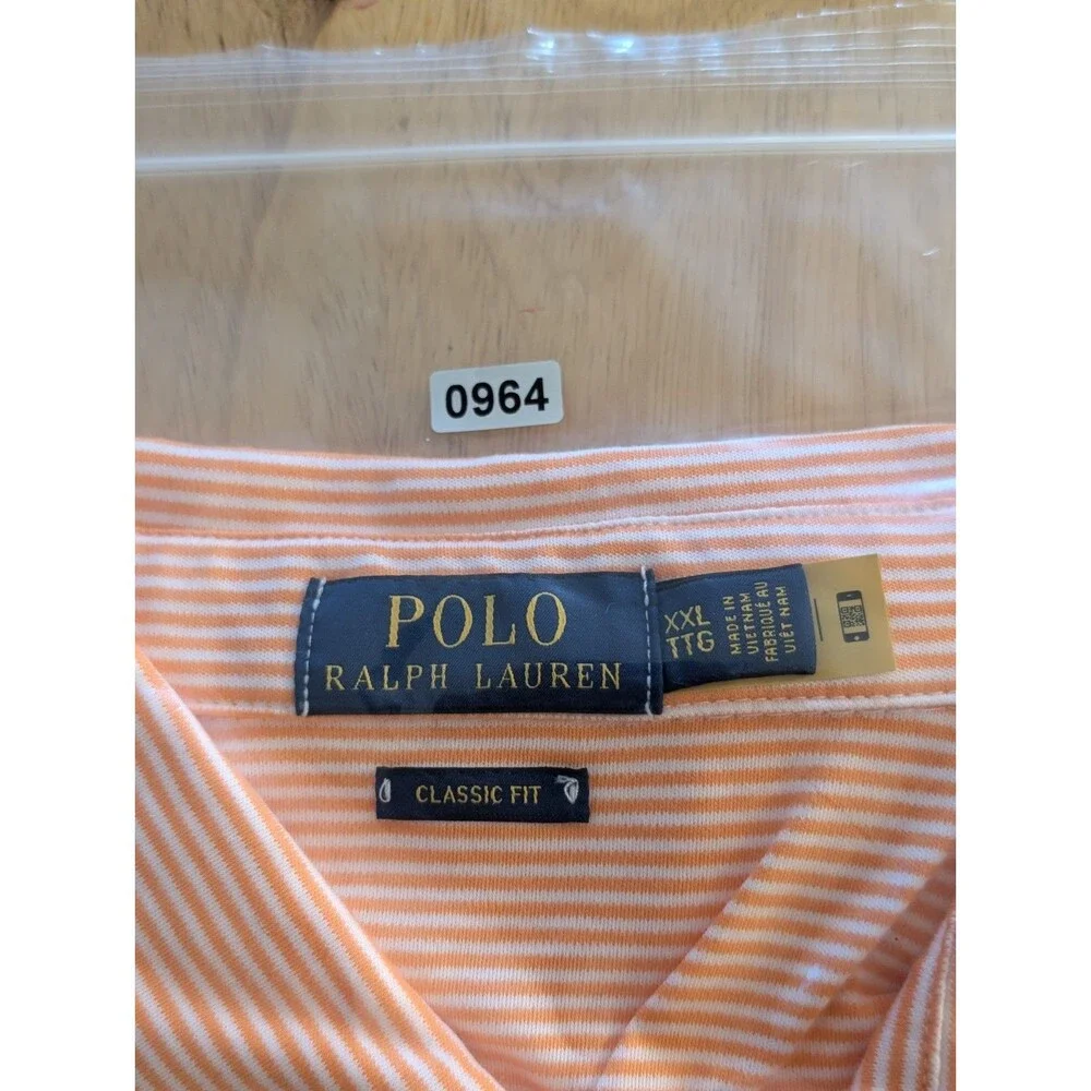 Polo Ralph Lauren Classic Fit Polo Shirt Men’s XXL Orange Striped Cotton